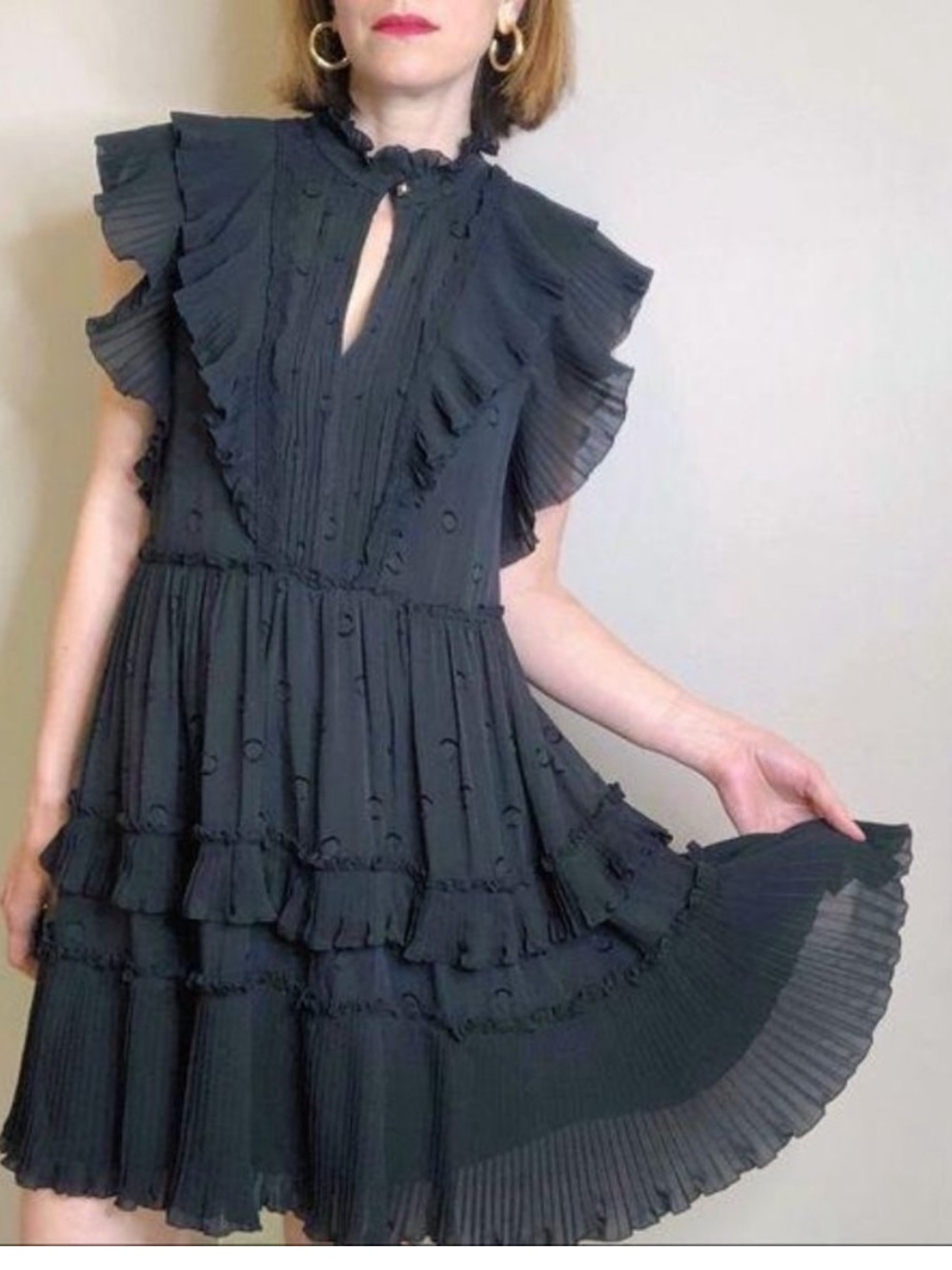 Kate Spade Black Ruffle Devore Dress Polka Dots Size 6